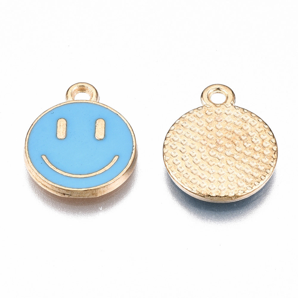 (per stuk) Blauwe Smiley bedel - 14,5x12mm