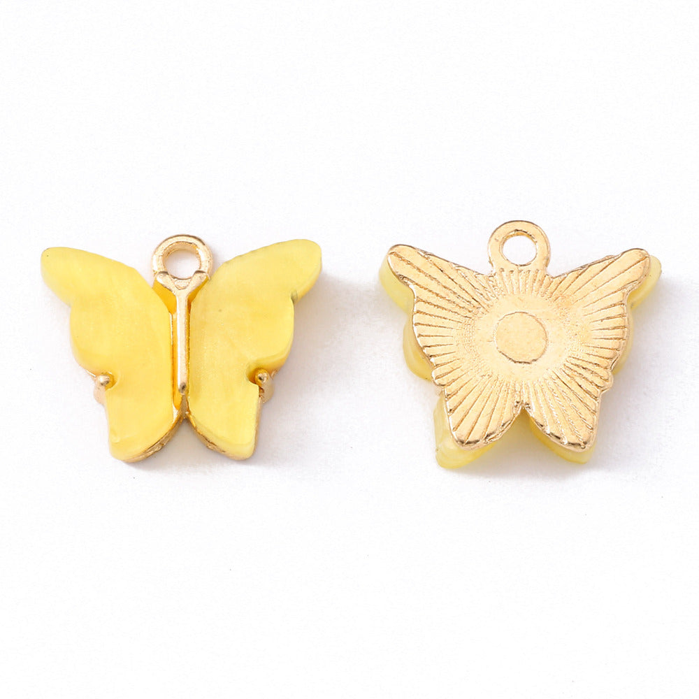 (per stuk) Gele Vlinder bedel - 14x16,5mm