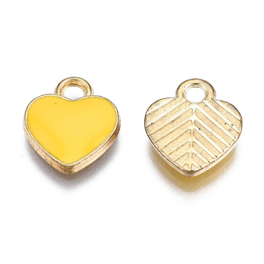 (per stuk) Gele hartjes bedels - 12x10x2mm