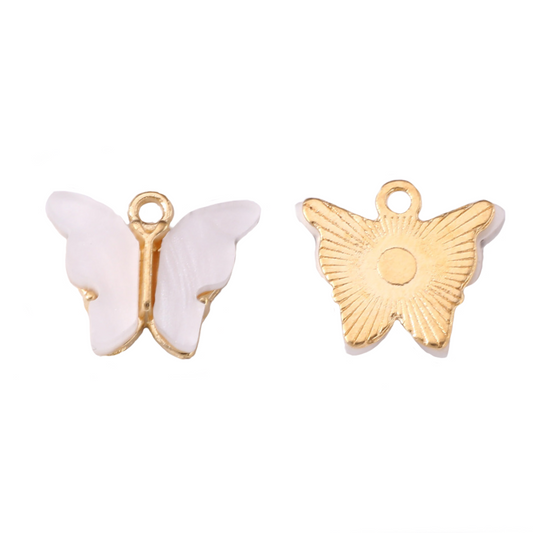 (per stuk) Witte Vlinder bedel - 14x16,5mm