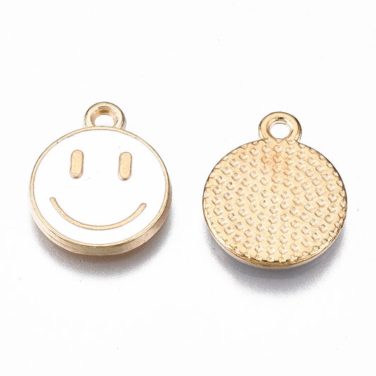 (per stuk) Witte Smiley bedel - 14,5x12mm