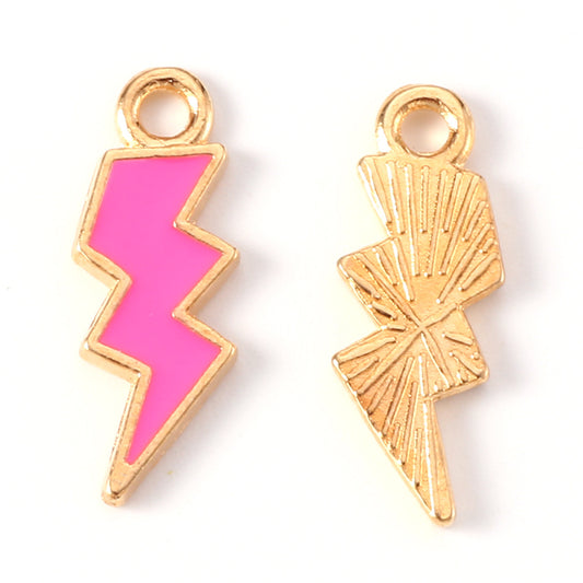 (per stuk) Lightning Bolt fuchsia roze bedel - 20x7x1,5mm