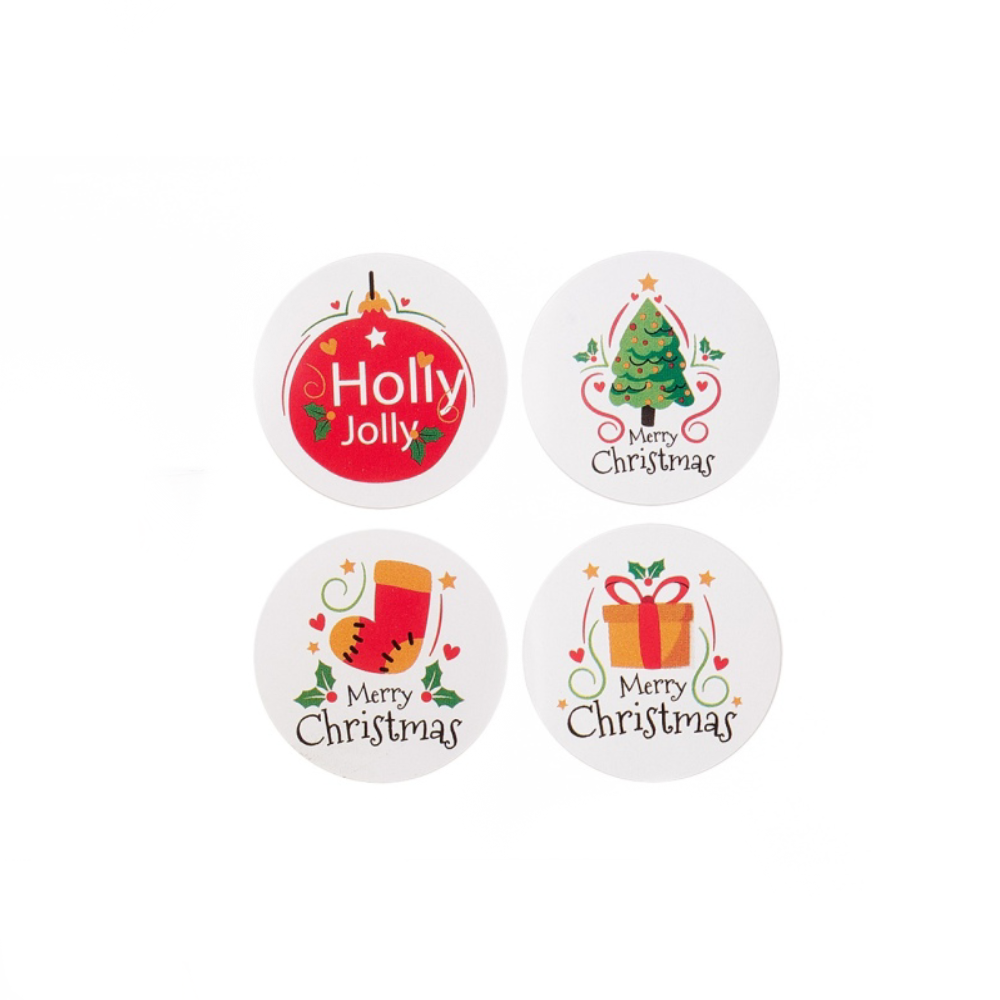 500stuks (per rol) Merry Christmas Sticker verschillend - 25mm