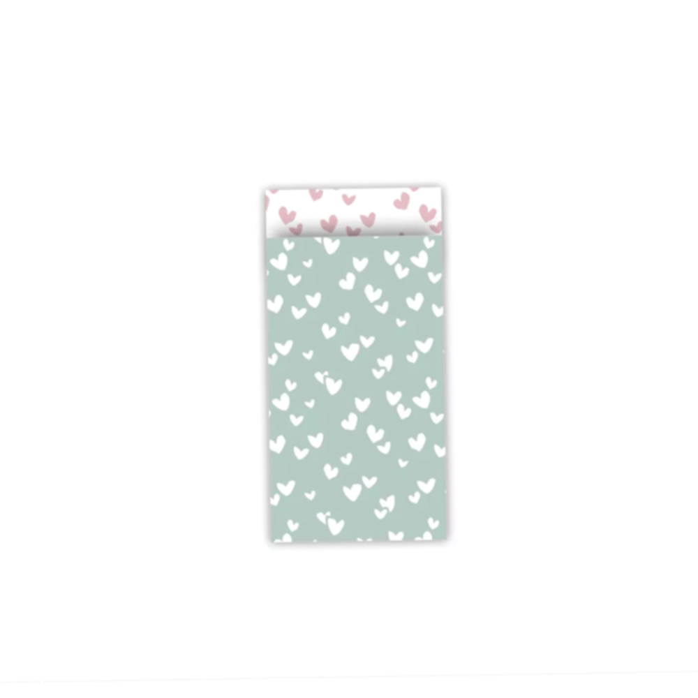 5 stuks Cadeauzakjes witte hartjes met blauw - 7x13cm