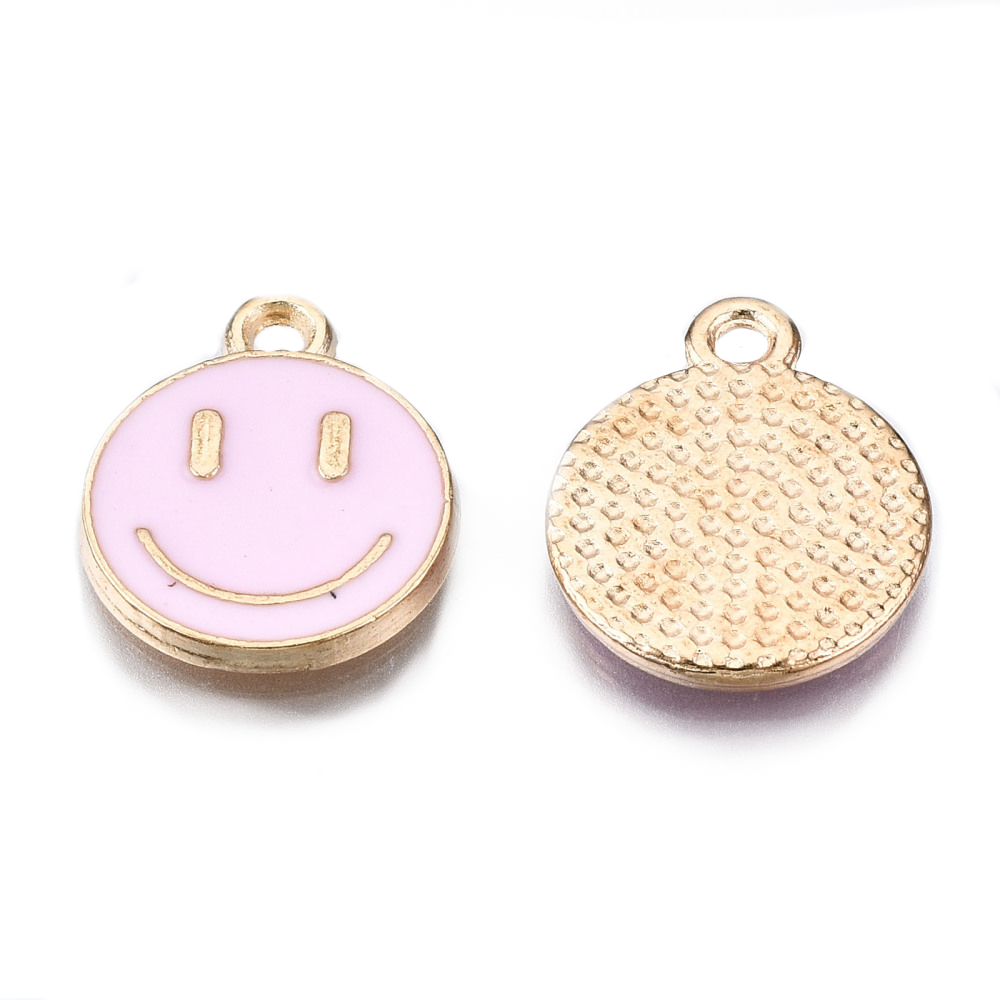 (per stuk) Roze Smiley bedel - 14,5x12mm