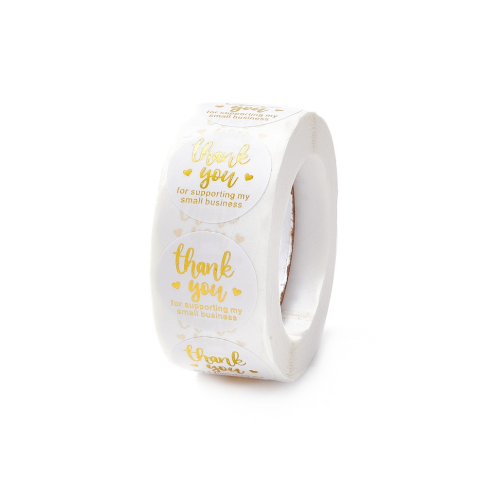 500stuks (per rol) Thank You Sticker wit goud - 25mm