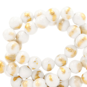 (per stuk) Natuursteen kralen calciet goud wit - 4mm
