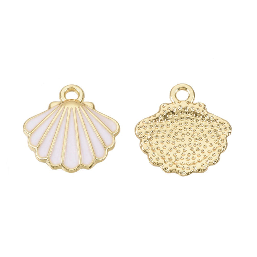 (per stuk) Witte Schelp bedel - 13x13mm