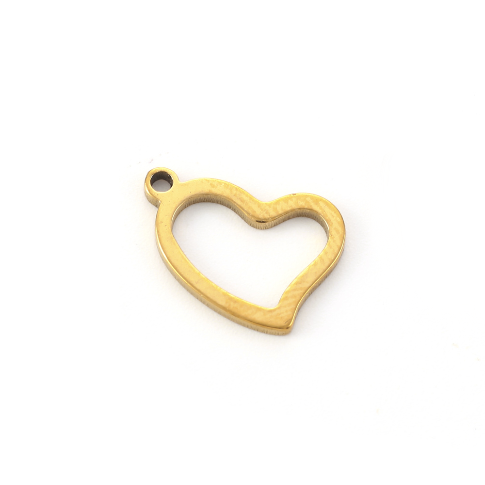 (per stuk) Stainless Steel hartjes bedel goud - 13x12mm