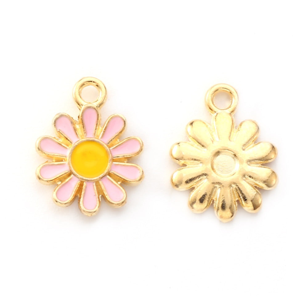 (per stuk) Roze Bloem bedel - 14x12mm