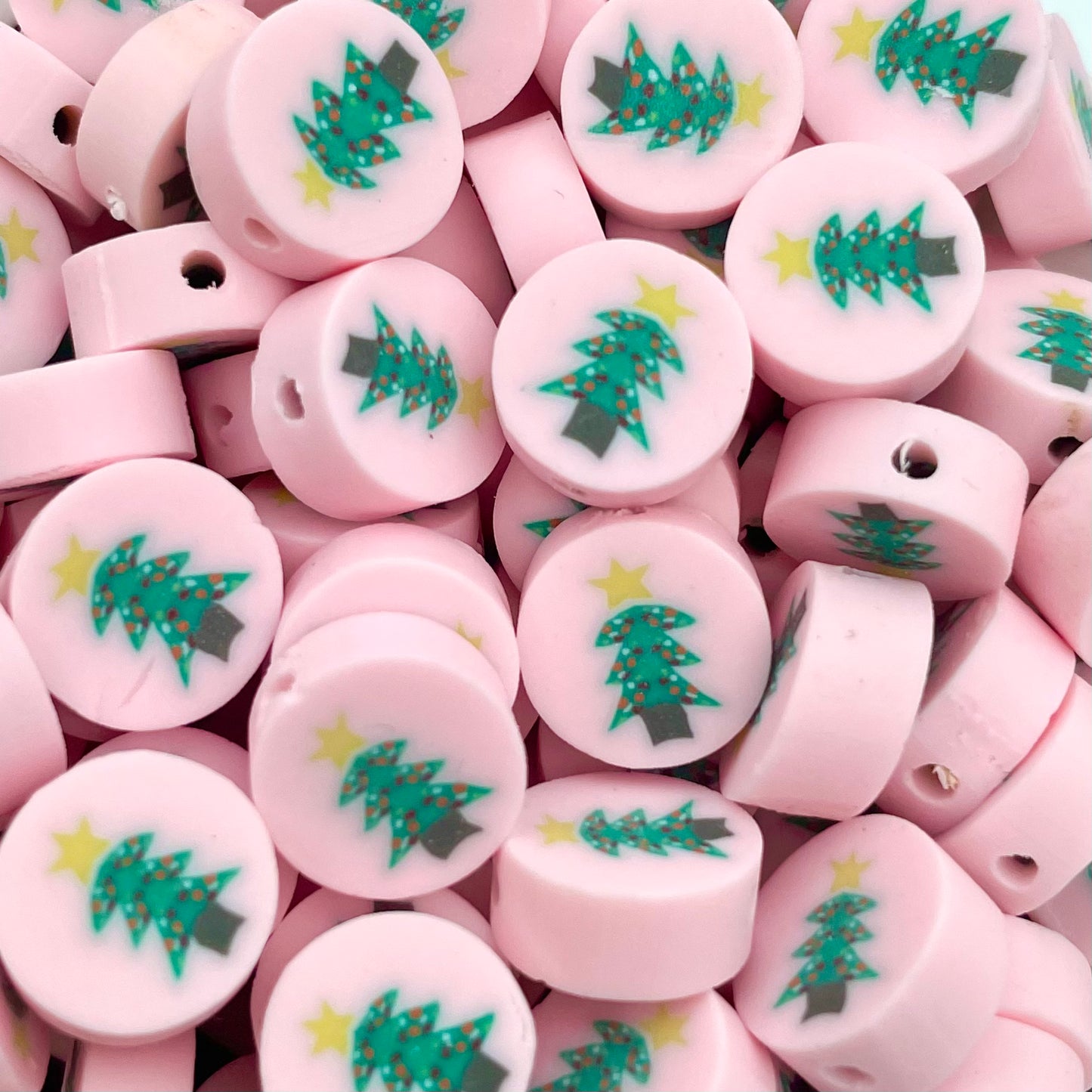 5 stuks Polymeer Kerstboom kralen roze - 10mm
