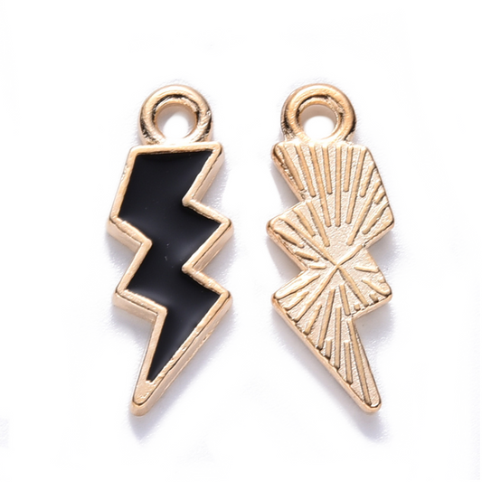 (per stuk) Lightning Bolt zwart bedel - 20x7x1,5mm