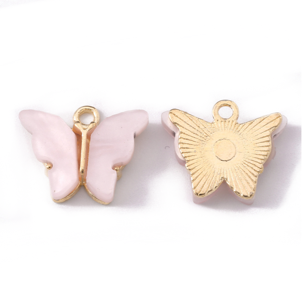 (per stuk) Licht roze Vlinder bedel - 14x16,5mm