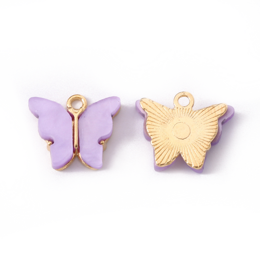 (per stuk) Paarse Vlinder bedel - 14x16,5mm