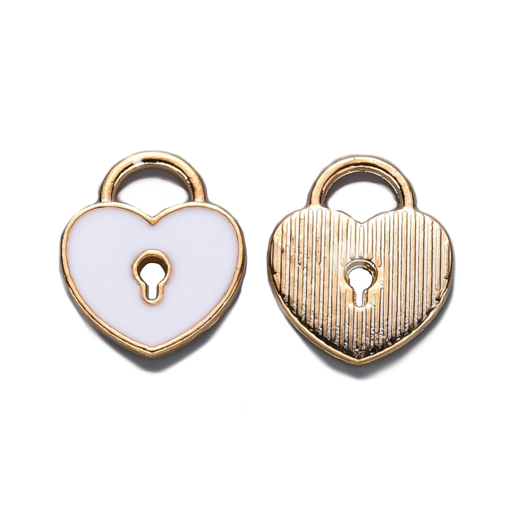 (per stuk) Hartjes bedel wit met slotgat - 13x11x1,5mm