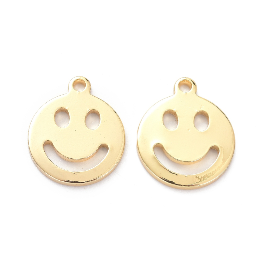 (per stuk) Gouden Smiley bedel - 13x11mm