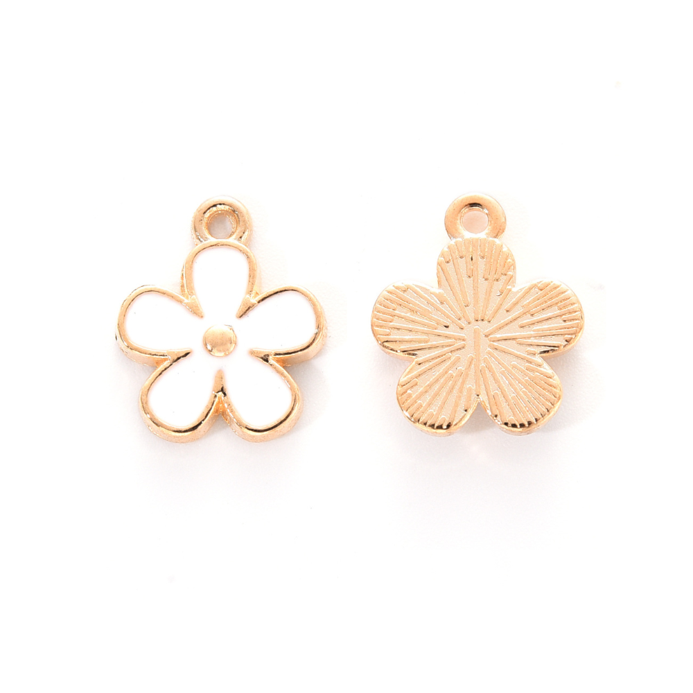 (per stuk) Witte Bloem bedel - 15x13mm