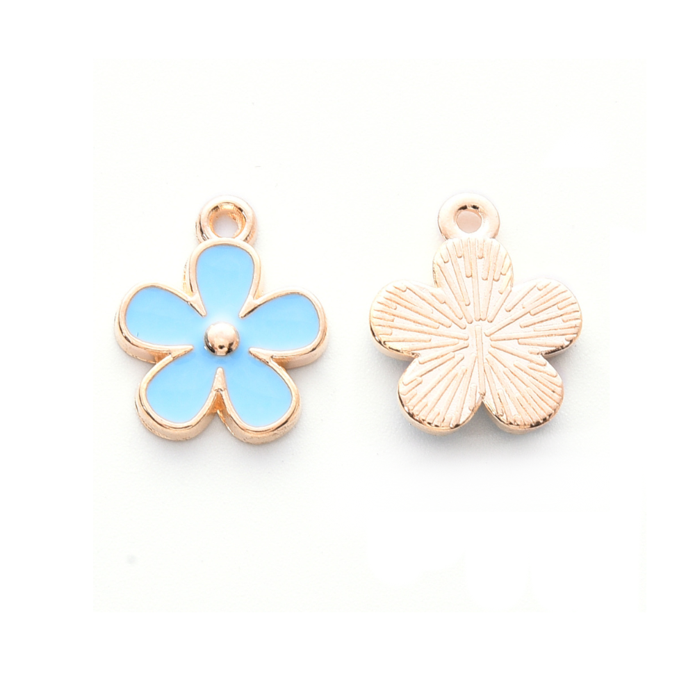 (per stuk) Blauwe Bloem bedel - 15x13mm