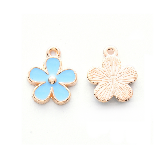 (per stuk) Blauwe Bloem bedel - 15x13mm