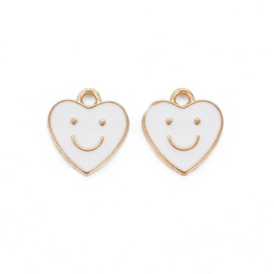(per stuk) Witte Smiley Hartjes bedel - 13x12mm