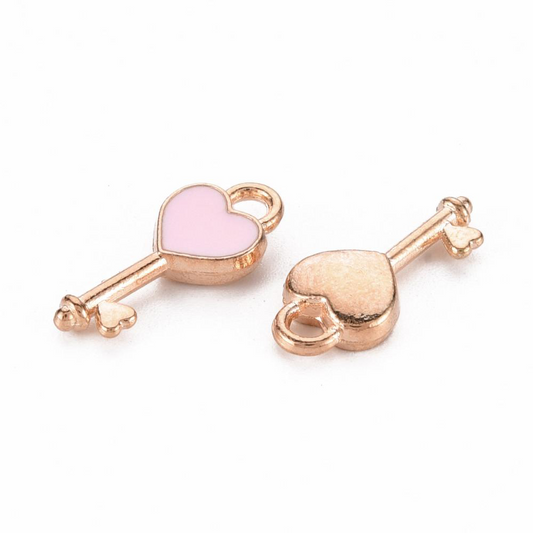 (per stuk) Bedel hartjes slot roze - 16x7x2mm