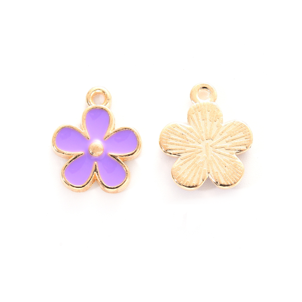 (per stuk) Paarse Bloem bedel - 15x13mm