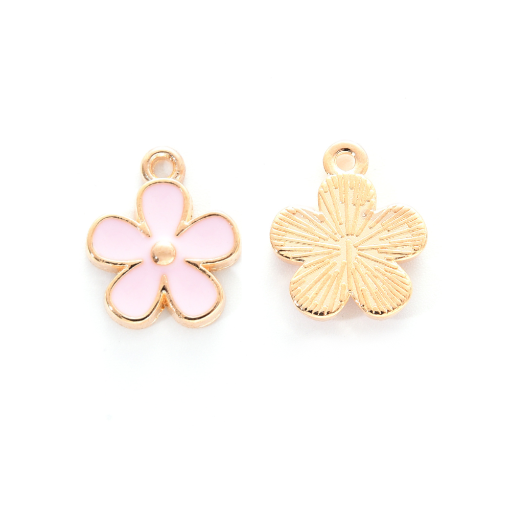 (per stuk) Licht Roze Bloem bedel - 15x13mm