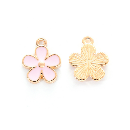 (per stuk) Licht Roze Bloem bedel - 15x13mm