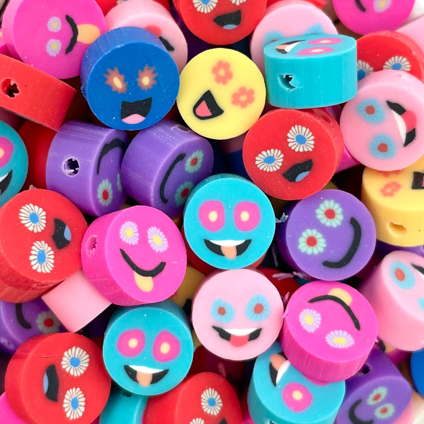 5 stuks Polymeer Bloem Smiley kralen - 10mm