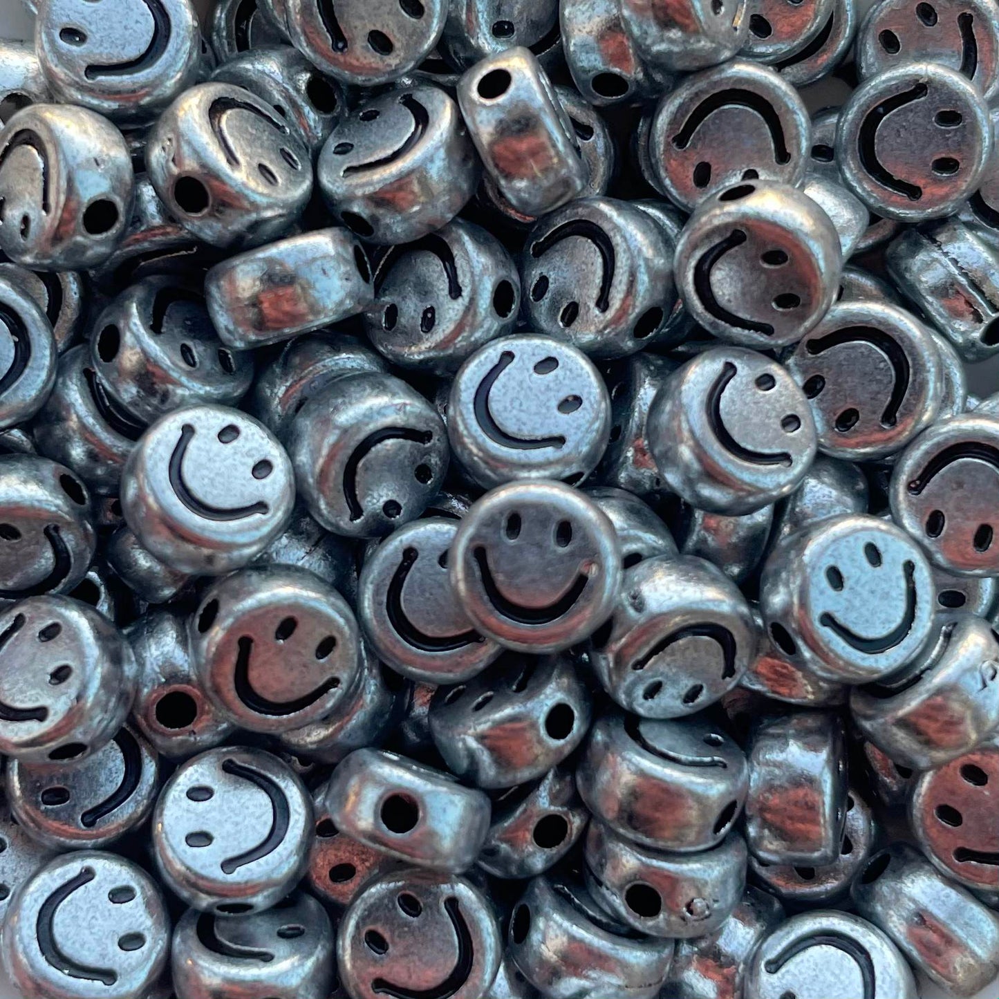 5 stuks Smiley kralen zilver - 7mm
