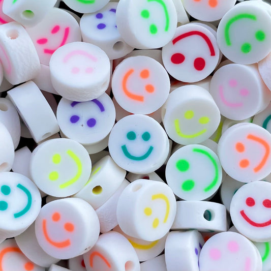 5 stuks Verschillende Polymeer Neon Smiley kralen - 10mm
