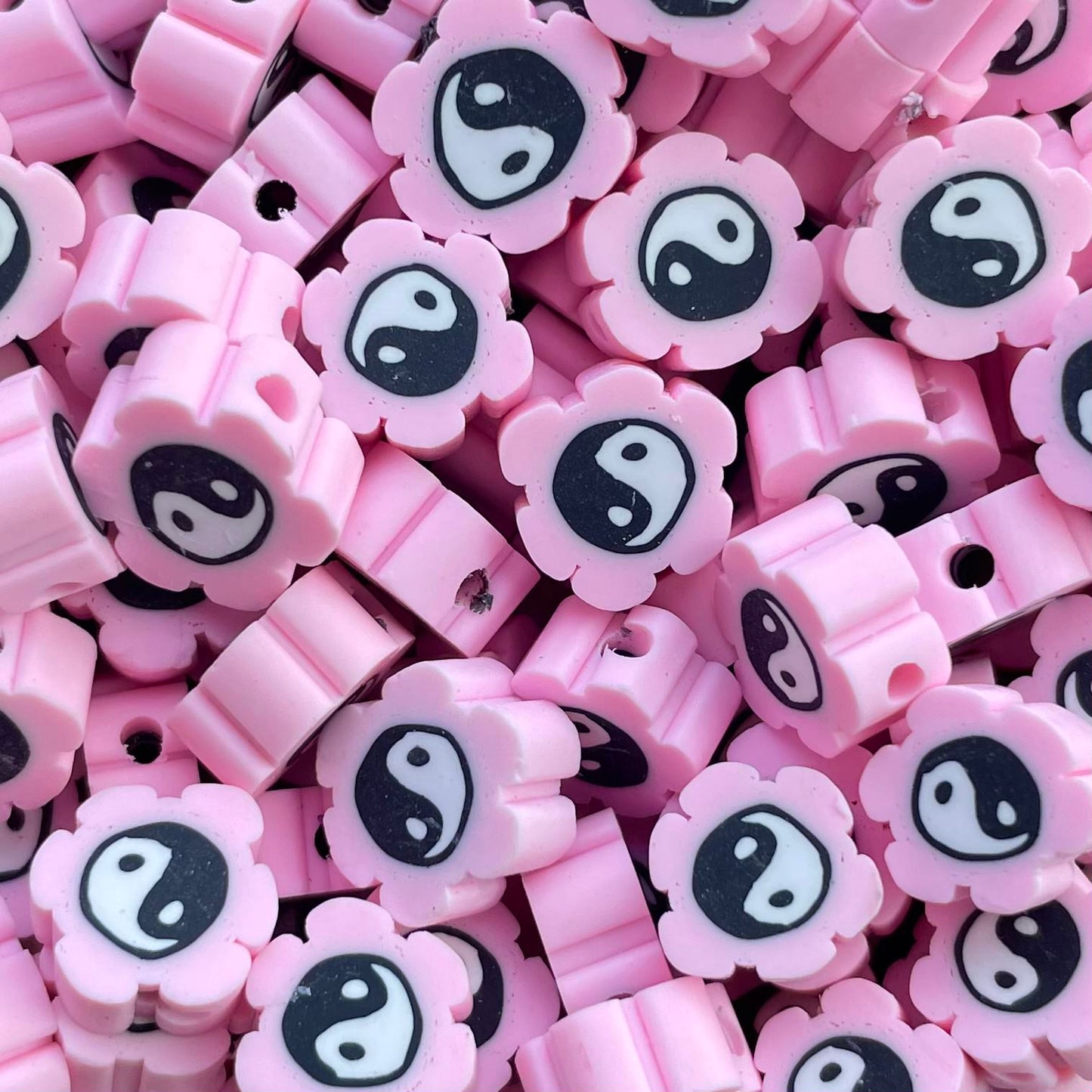 5 stuks Yin Yang Bloem Polymeer kralen roze - 10mm