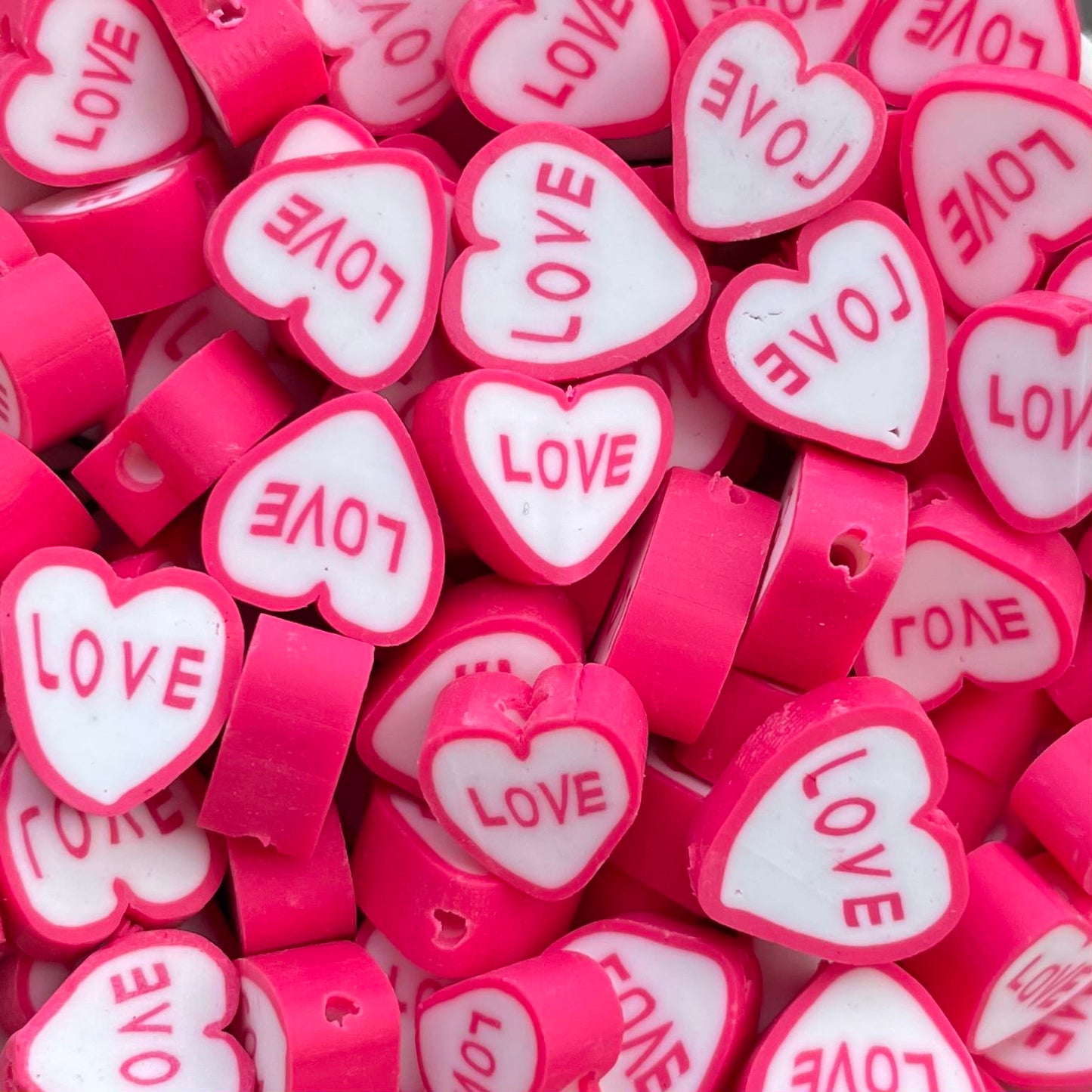 5 stuks Polymeer Hartjes Love kraal Wit Roze - 10mm