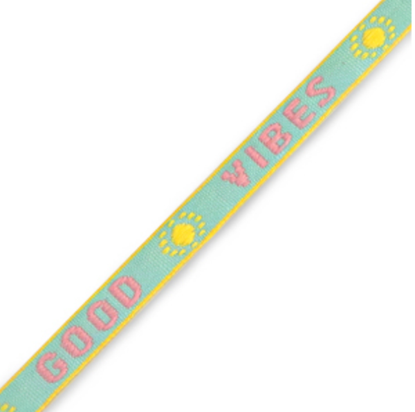 (per meter) "Good Vibes" lint groen roze geel - 10mm
