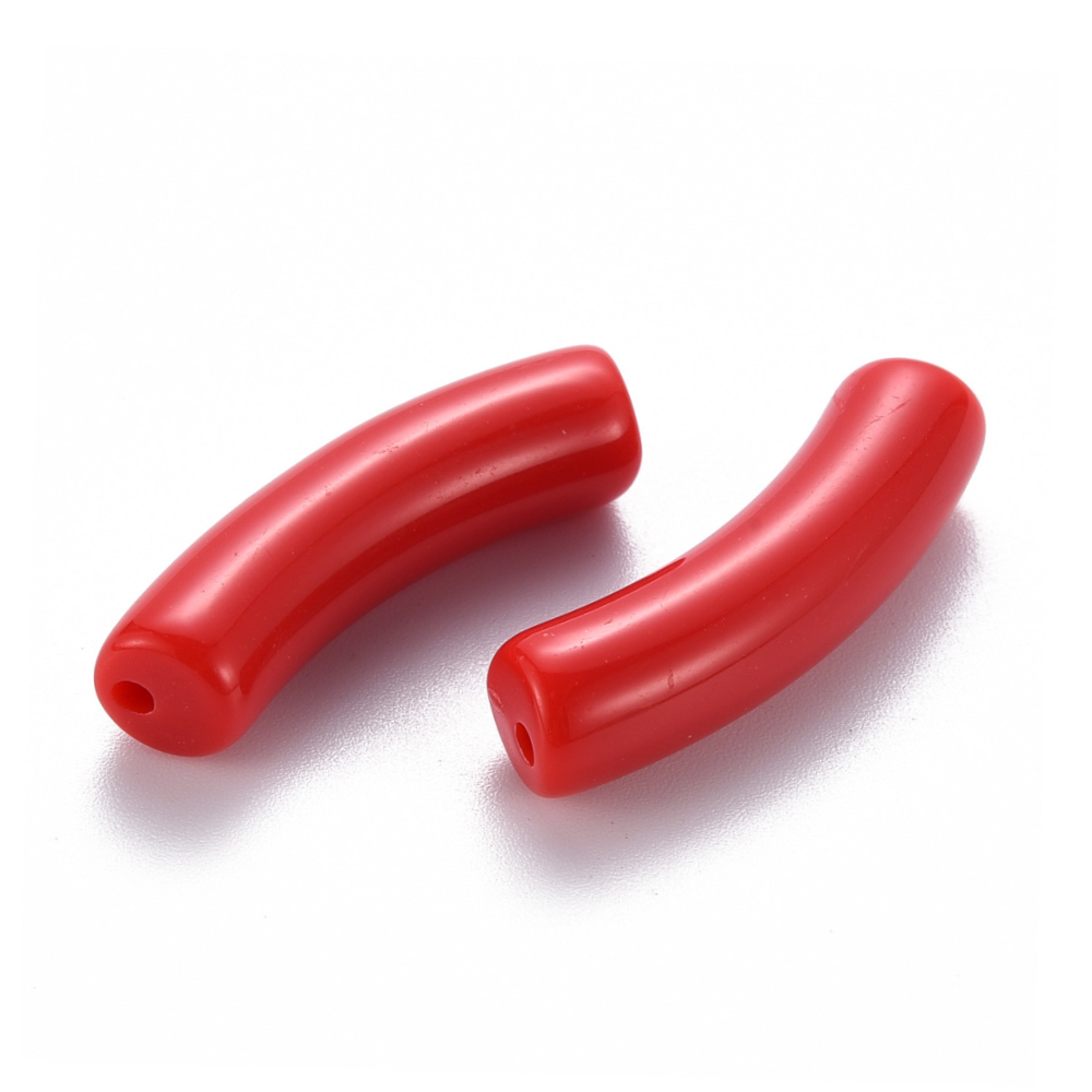 (per stuk) Acryl Tube Kraal Rood - 32x8mm