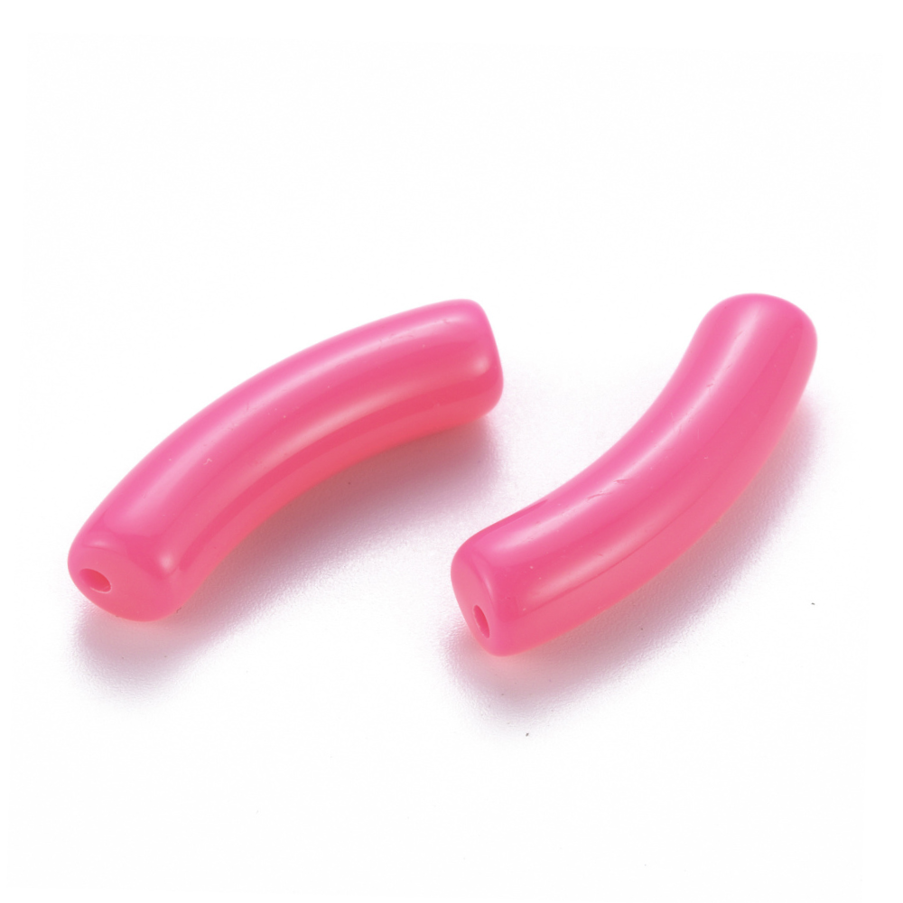 (per stuk) Acryl Tube Kraal Fuchsia Roze - 32x8mm