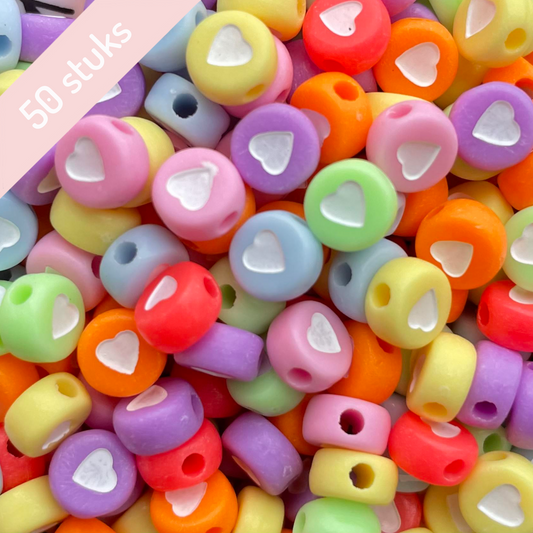 50 stuks Verschillende kleuren Hartjes kralen - 7mm