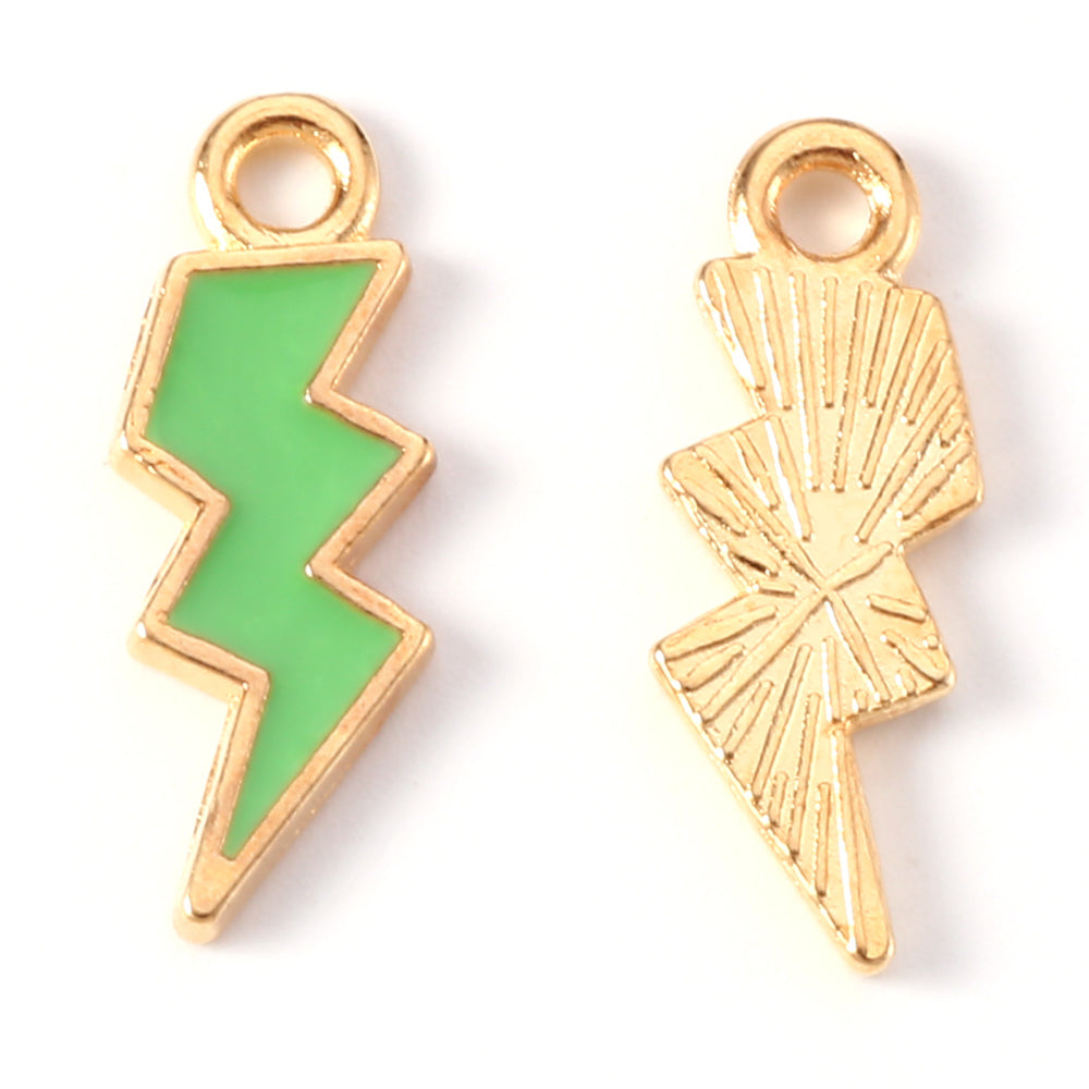 (per stuk) Lightning Bolt groene bedel - 20x7x1,5mm