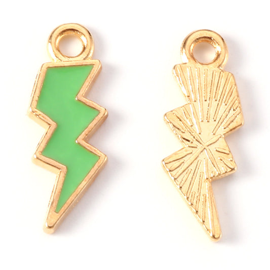 (per stuk) Lightning Bolt groene bedel - 20x7x1,5mm