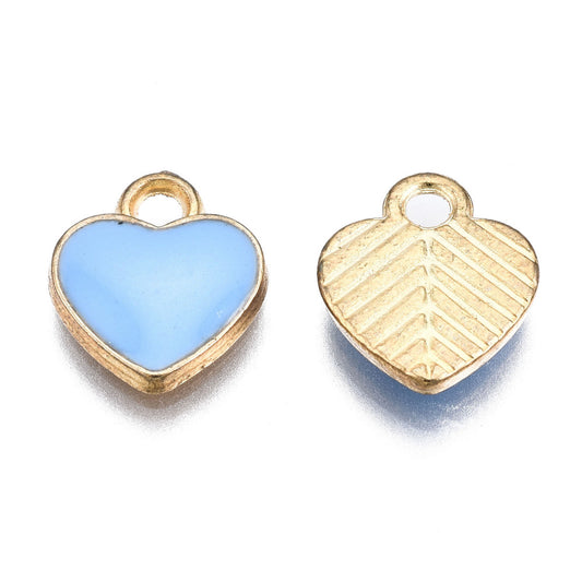 (per stuk) Blauwe hartjes bedels - 12x10x2mm