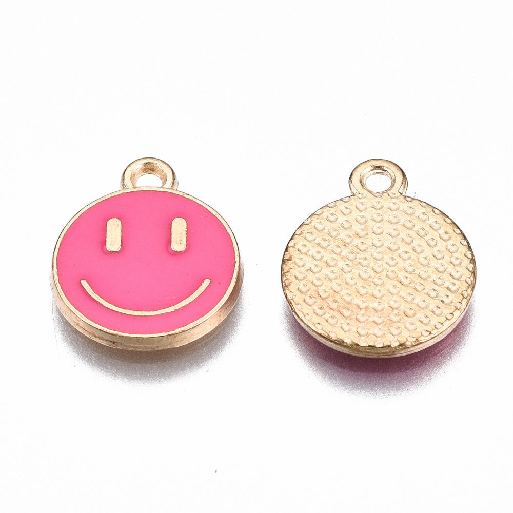 (per stuk) Fuchsia Roze Smiley bedel - 14,5x12mm