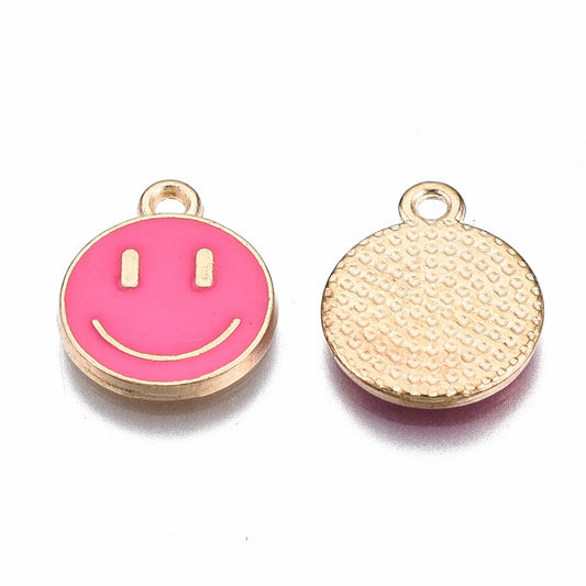 (per stuk) Fuchsia Roze Smiley bedel - 14,5x12mm