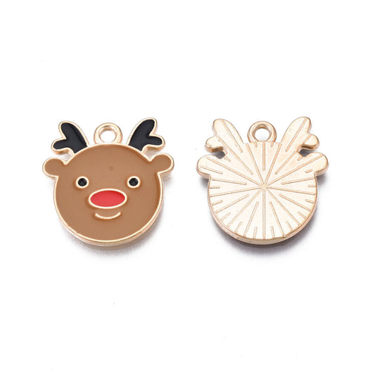 (per stuk) Kerst Rendier bedel bruin - 18x17,5mm