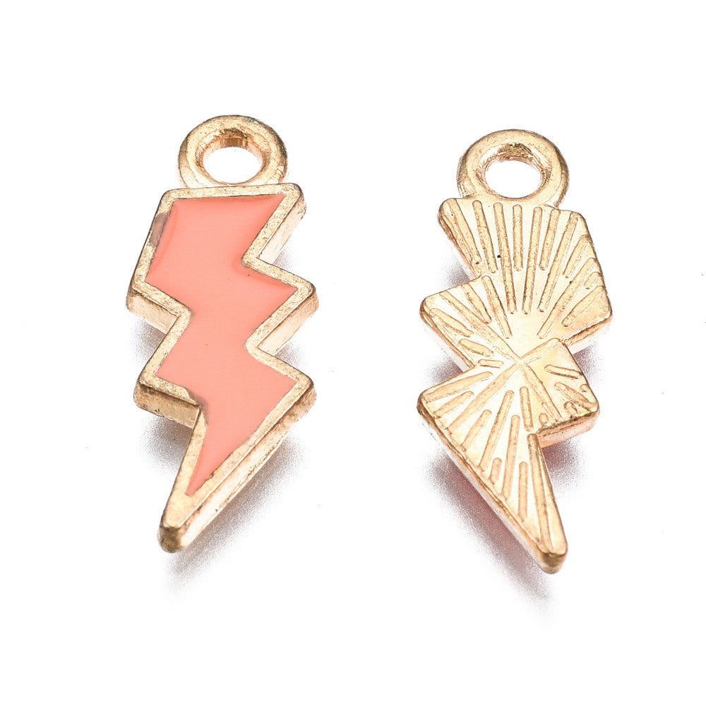 (per stuk) Lightning Bolt zalm roze bedel - 20x7x1,5mm