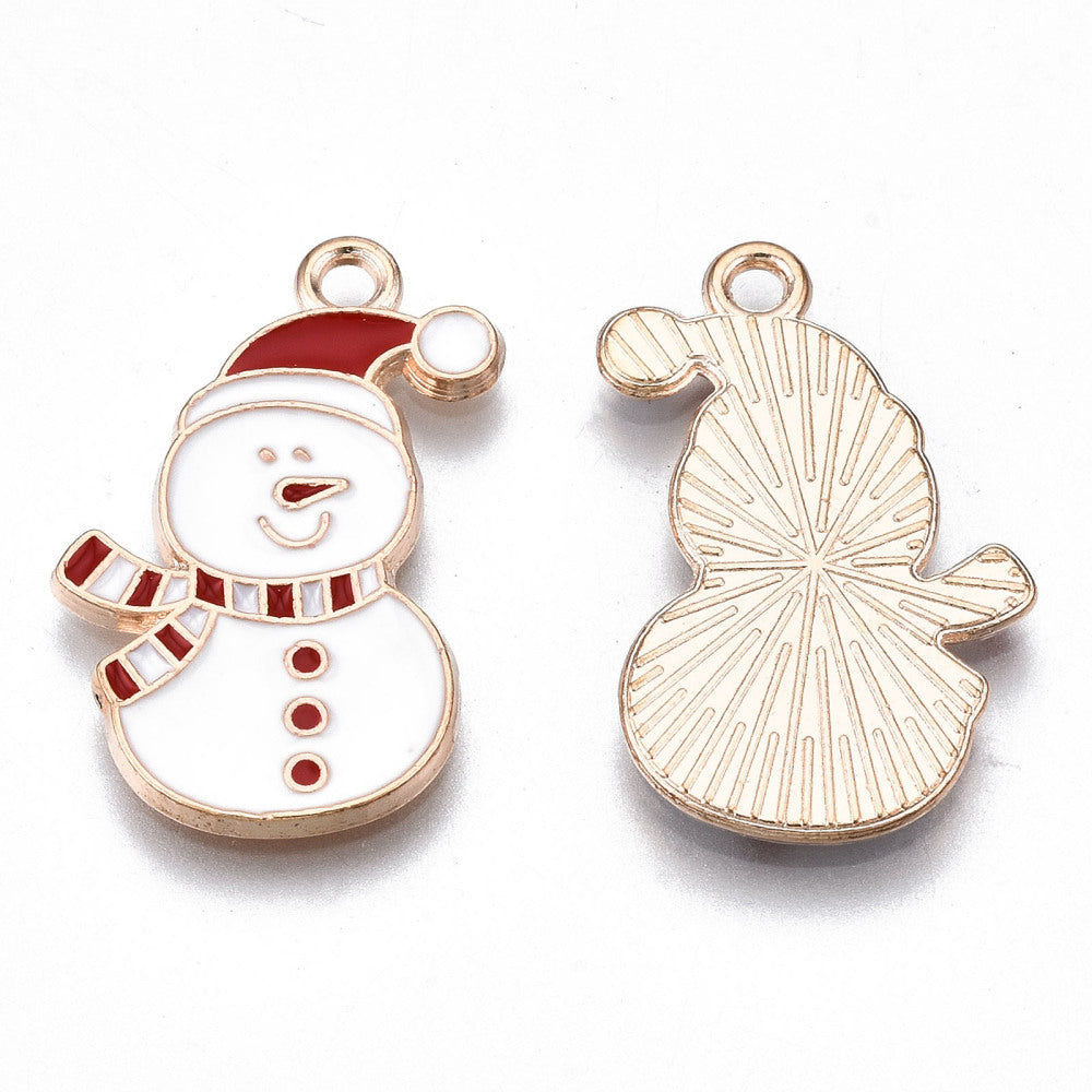 (per stuk) Kerst Sneeuwpop bedel wit - 24x15mm