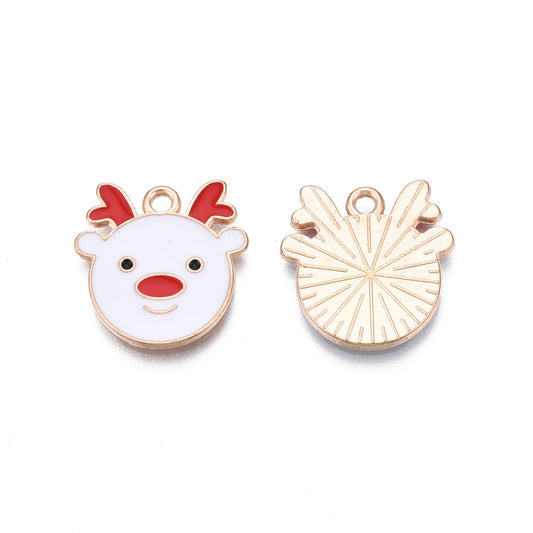 (per stuk) Kerst Rendier bedel wit - 18x17,5mm