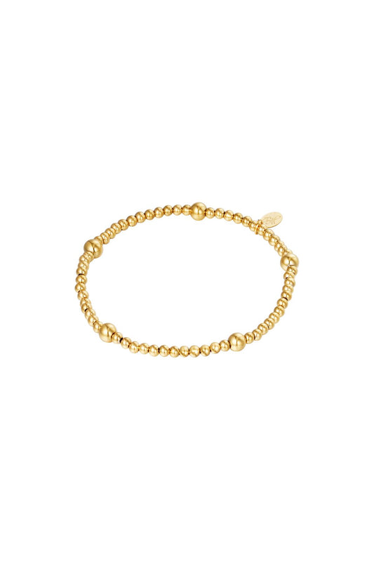 Armband stretch met grote gouden kralen - goud RVS