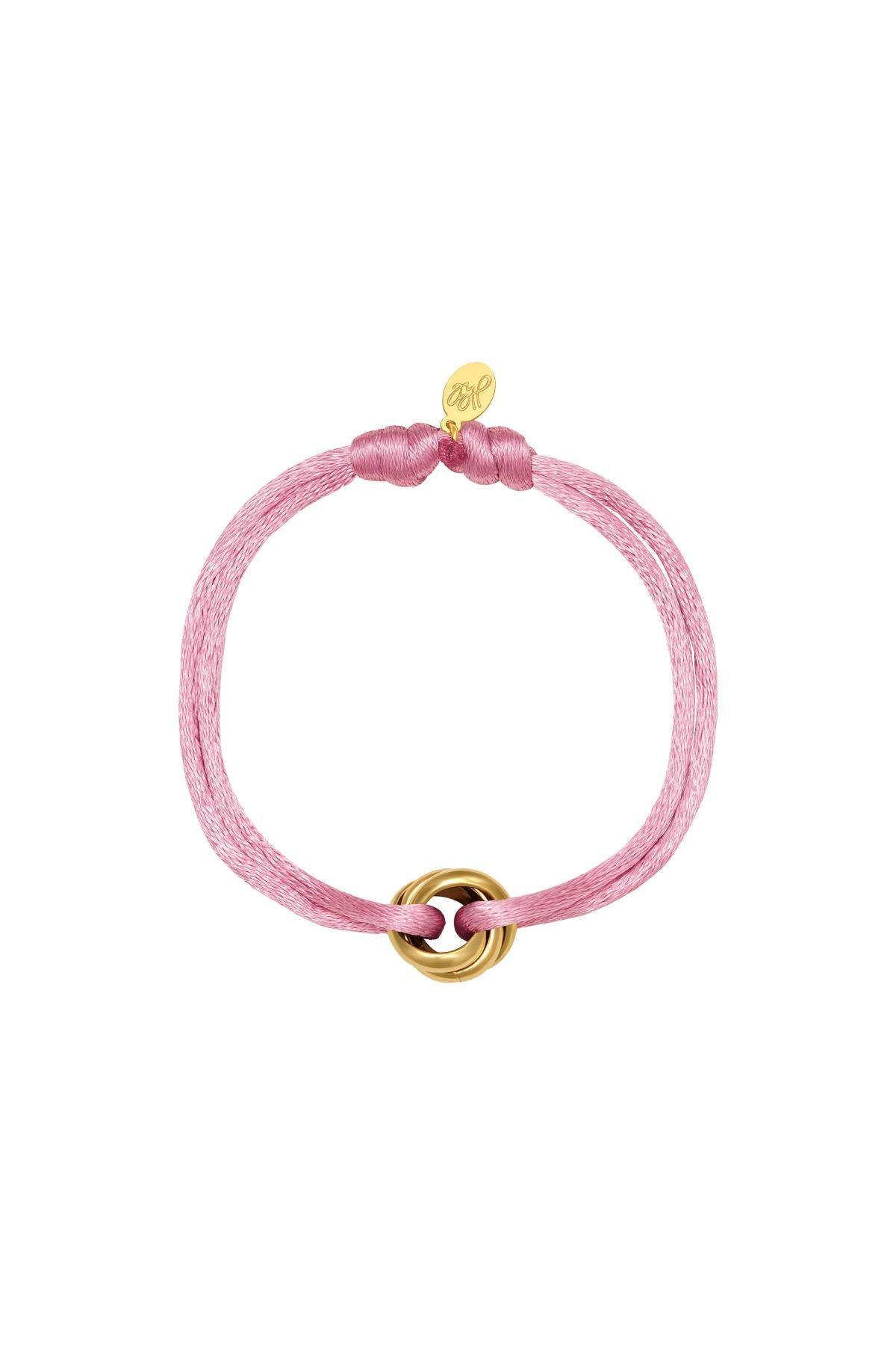 Geknoopt armbandje met ringen - Roze Satijn