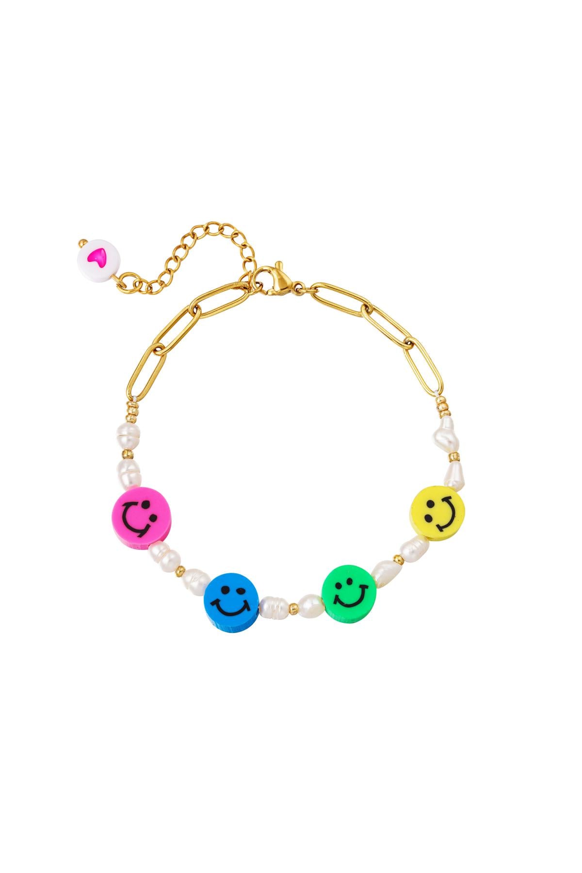 Armband colourful smilies - goud RVS