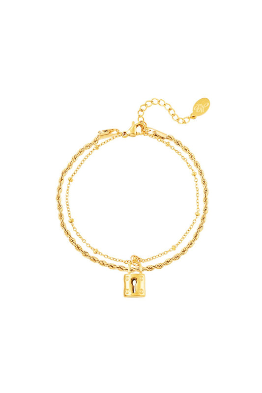 Dubbele Armband met slotje - goud RVS